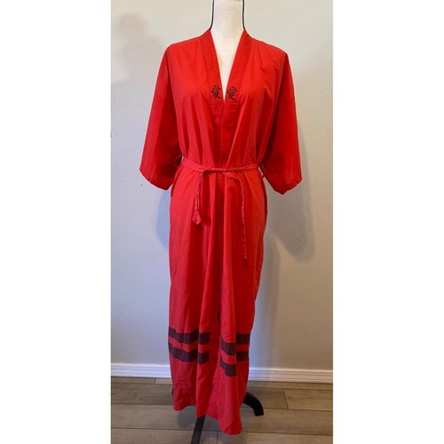 Vintage Imperial Fashion Haus Morgenmantel Kimono Staubtuch chinesisch rot * SIEHE MASSE - Bild 10 von 10