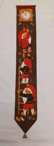 Vintage MCM Santa Elf Pixie Gnome Wall Hanging Burlap Jute Scandinavian - EUC
