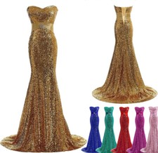 NEW Evening Formal Party Ball Gown Prom Bridesmaid Fishtail Sequin Dress