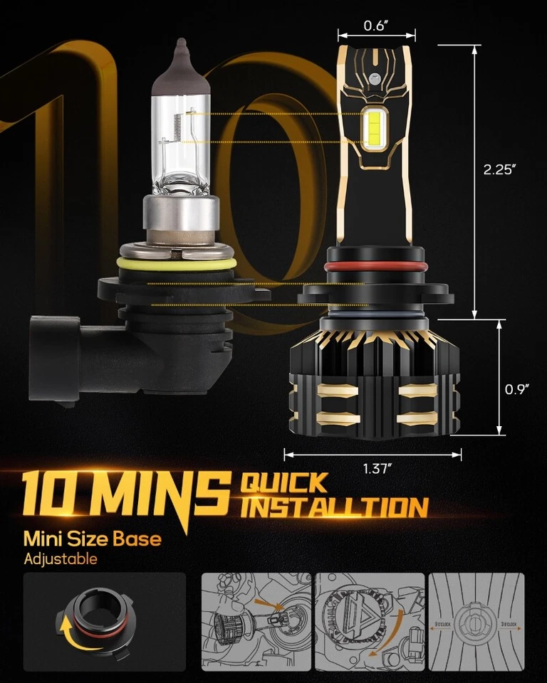 AUXBEAM 9005 High 9006 Low Beam LED Headlight 25000LM Bulbs Super Bright Canbus - Image 4 of 4