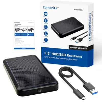 COMBRITE Hard Drive Enclosure 2.5 Inch USB 3.0 C SATA Case External Caddy HDD SSD UK