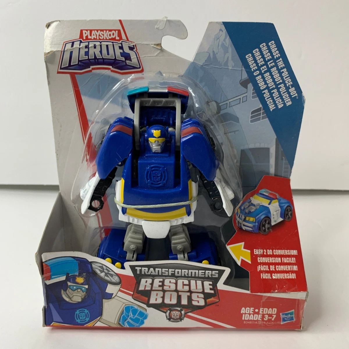 PlaySkool Heroes Transformers Rescue Bots Blue Police Race Car Robot NEW