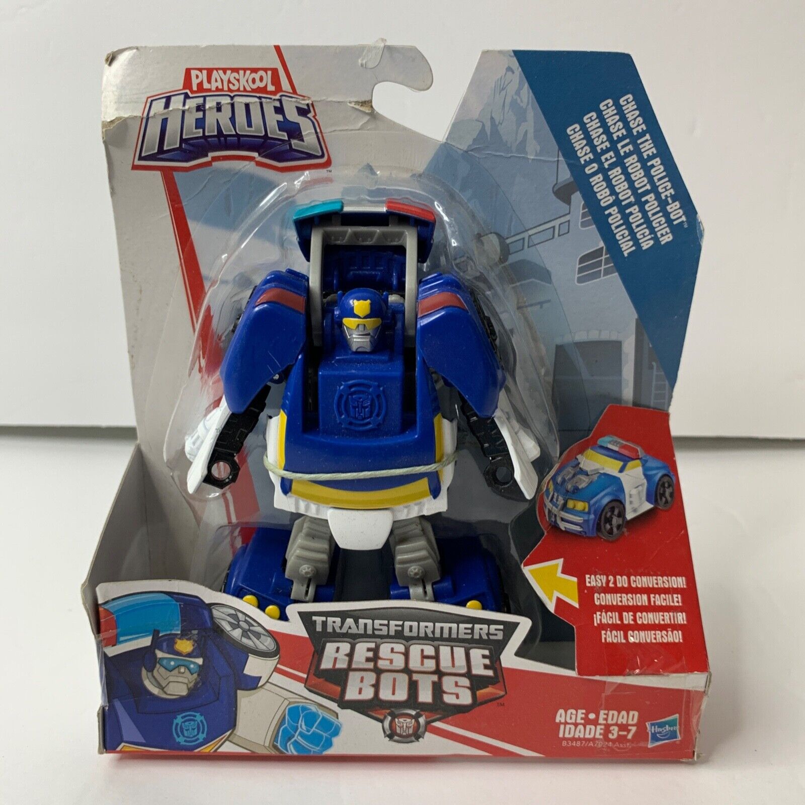 PlaySkool Heroes Transformers Rescue Bots Blue Police Race Car Robot - NEW
