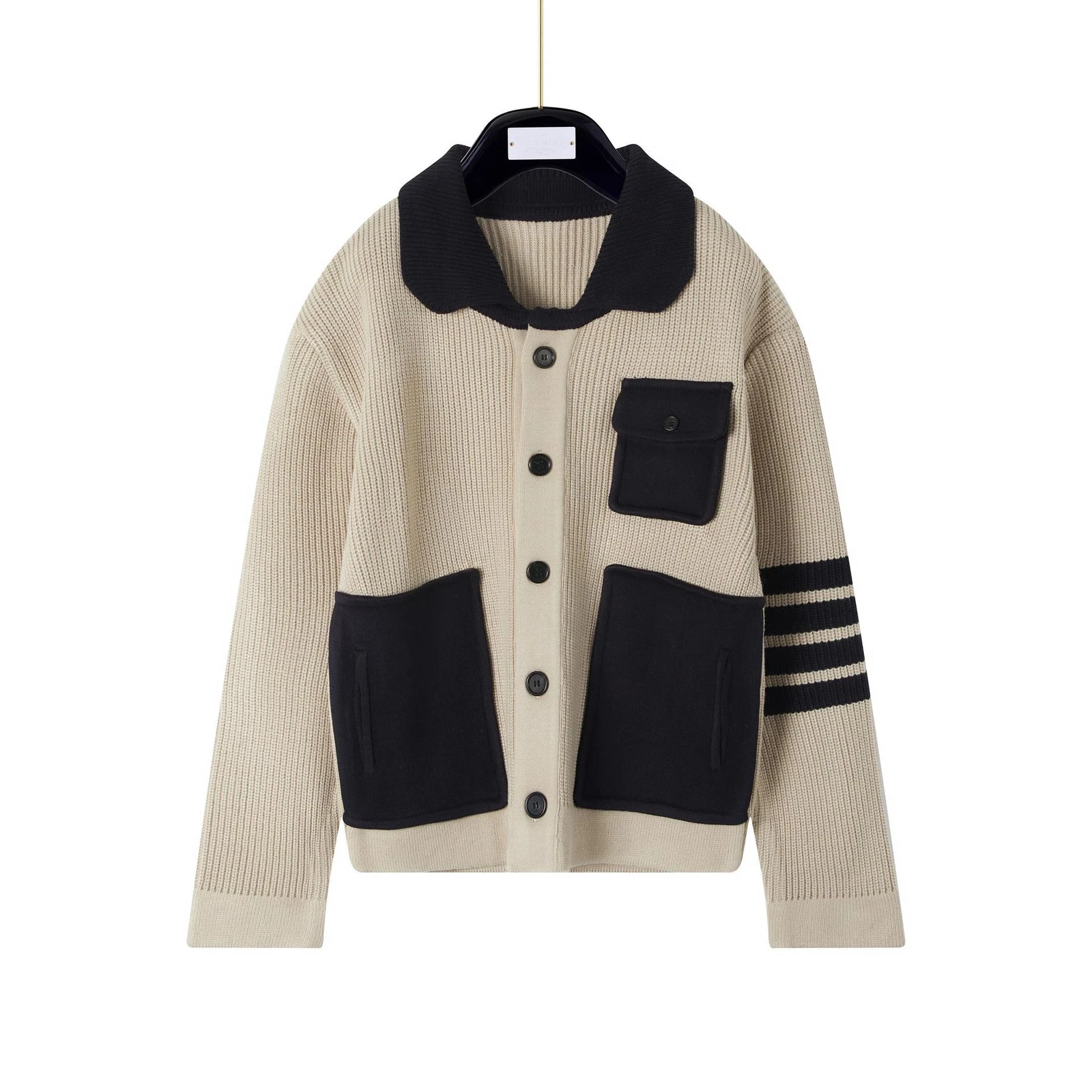 Cardigan donna Thom Browne in maglia colore bloccato