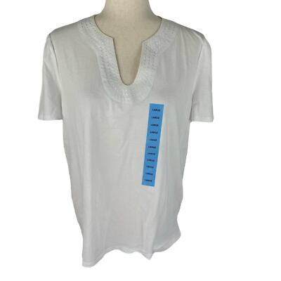 RAFAELLA SHORT SLEEVE CASUAL V-NECK TOP IN WHITE NWT WOMEN'S SIZE LARGE