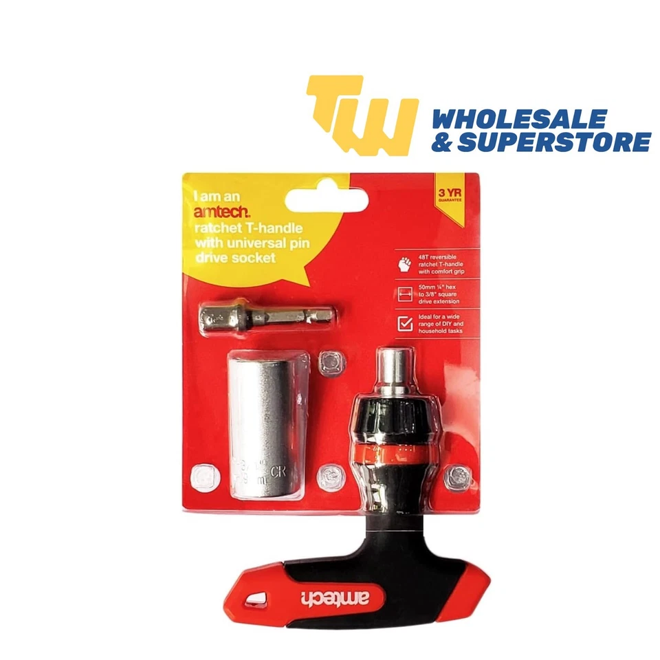 Amtech I6355 Ratchet T-Handle with Universal Pin Drive Socket CR-V Heravy Duty - Image 3 of 3
