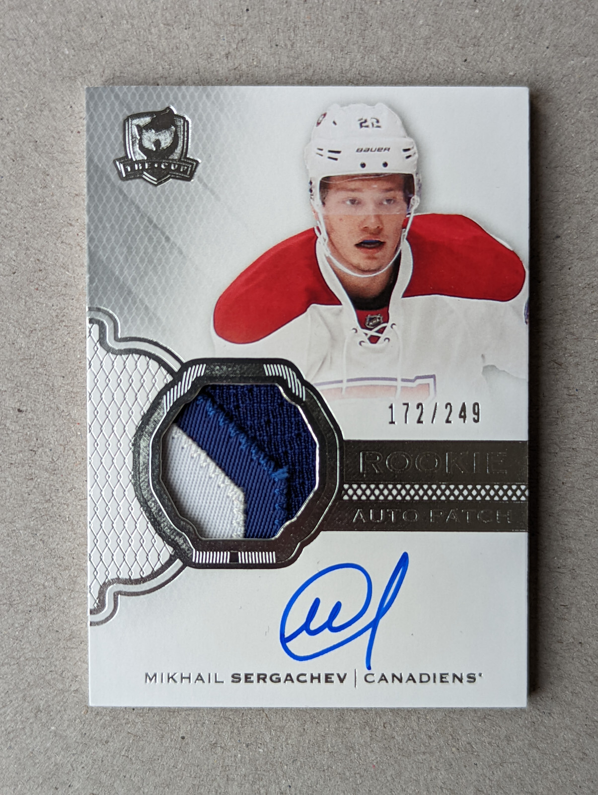 2016-17 The Cup Mikhail Sergachev Rookie Patch Auto Autograph RC Lightning /249
