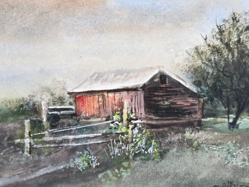 Lee Coblentz, paisaje agrícola rural de Indiana con pintura acuarela original de granero - Imagen 6 de 10