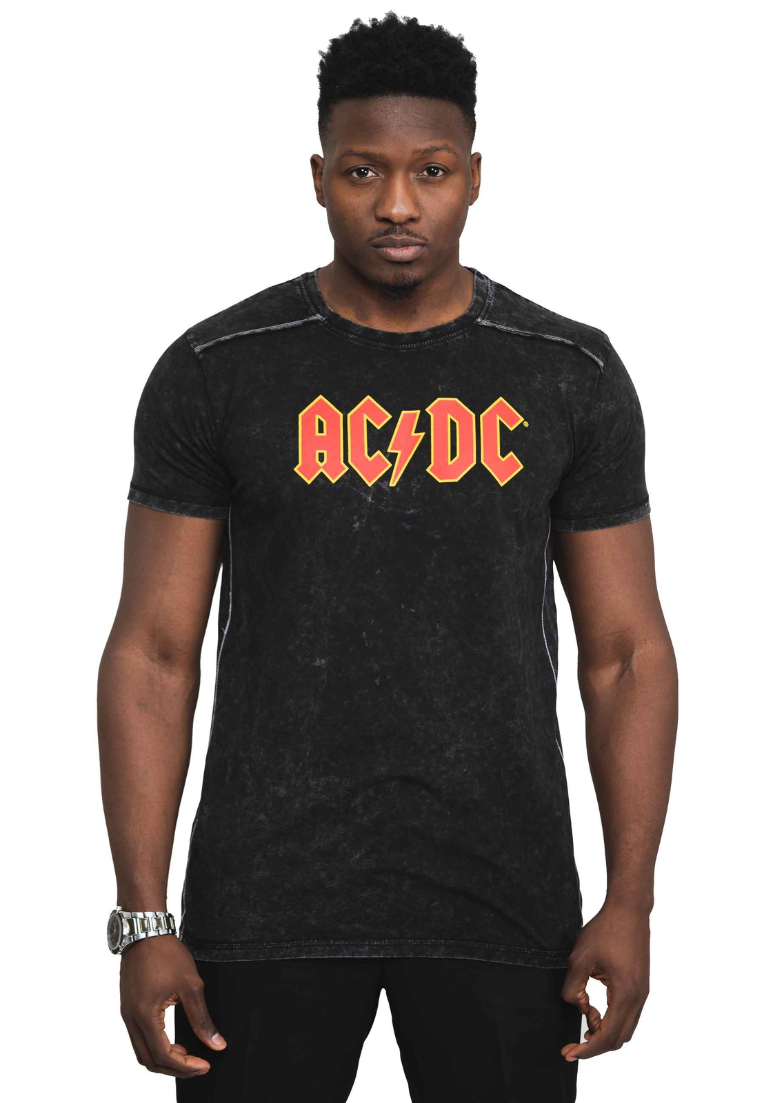 Official AC/DC Classic Band Logo Unisex Black Snow Wash T-Shirt