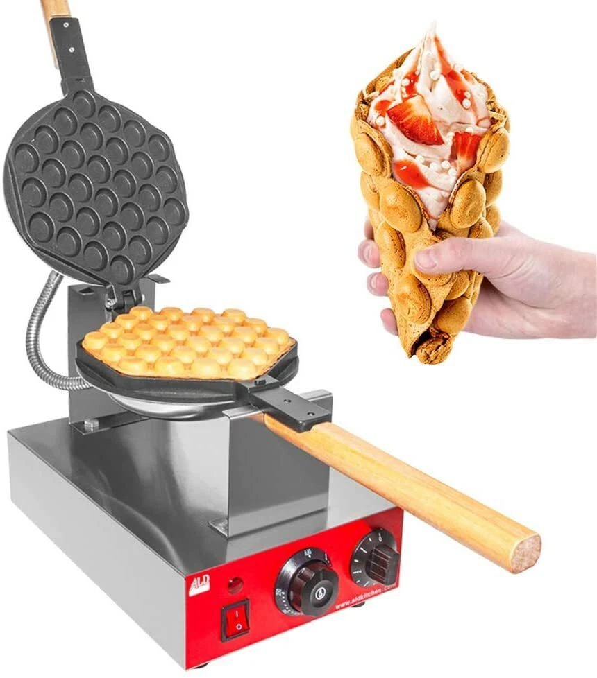 ALDKitchen Bubble Waffle Maker Nonstick Manual Thermostat Stainless Steel 110V