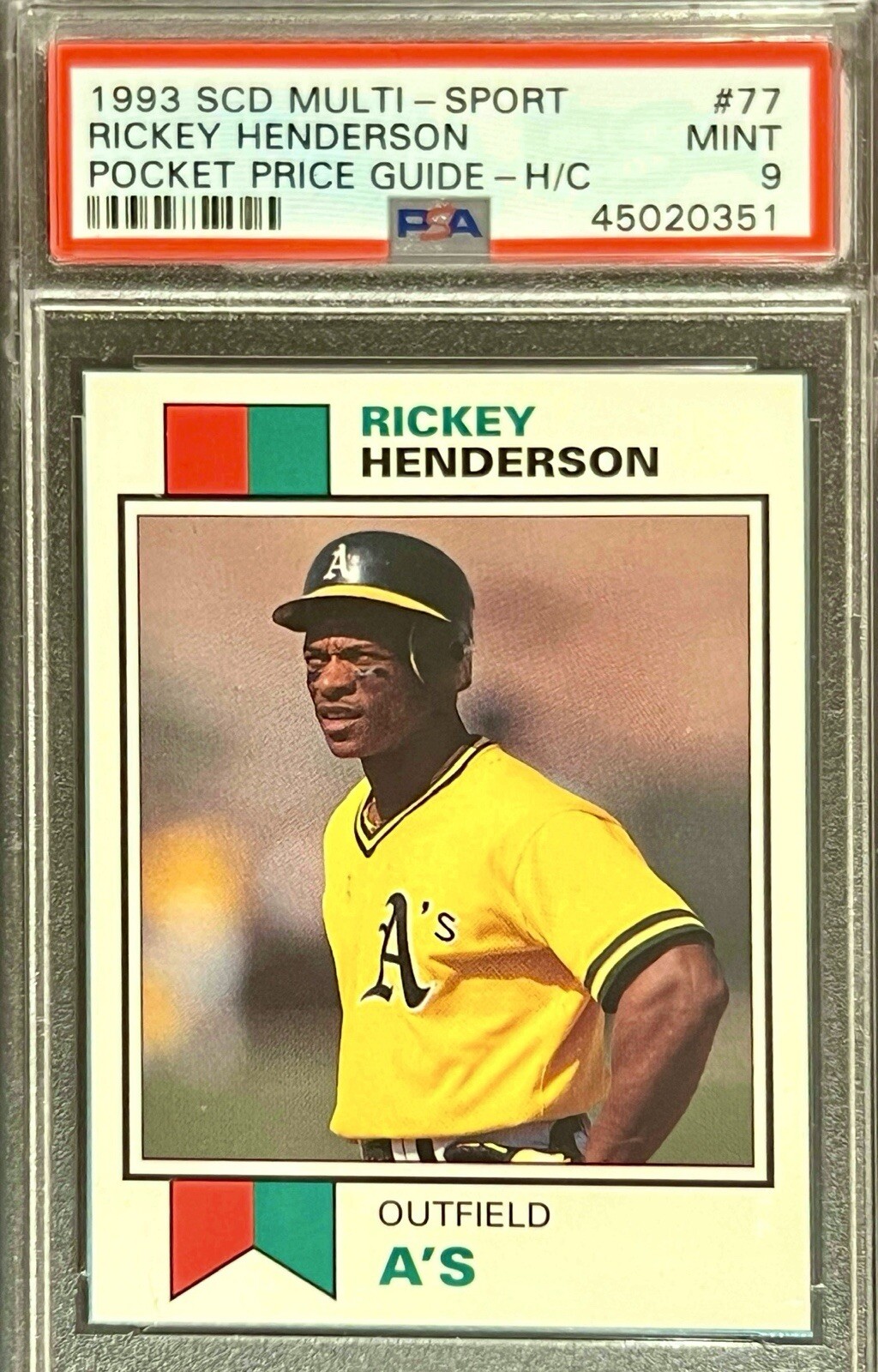 PSA 9 Rickey Henderson 1993 SCD Multisport Pocket Price Guide Rare Promo Only 2^