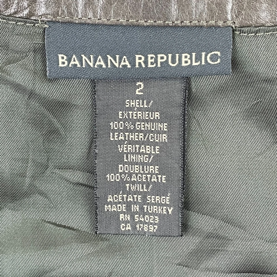 BANANA REPUBLIC Skirt Women 2 Brown Leather Lined Midi Flared Hem Hiddn Zip $500 - Image 2 of 4