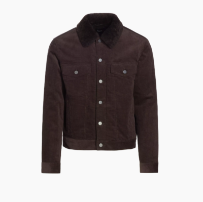 THEORY NEIL STRETCH CORDUROY TRUCKER JACKET WITH SHEARLING COLLAR