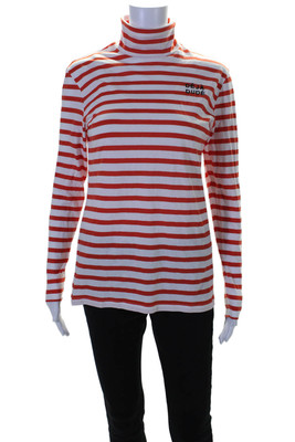 Etre Cecile Womens Cotton Long Sleeve Striped Rolle Neck T Shirt Orange Size XS