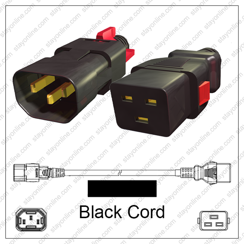 2 x Zonit zLock-zC14-14-aC19-2.5m IEC Dual Locking Cable 2.5M Black C14 To C19 - Afbeelding 7 van 8
