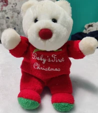 Soft Dreams 8" Baby's First Christmas White Teddy Bear Red Outfit