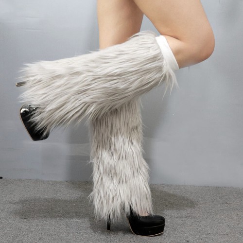 Pelliccia sintetica soffice scaldamuscoli manica piedi stivali copri leggings calze tinta unita+ - Foto 6 di 37