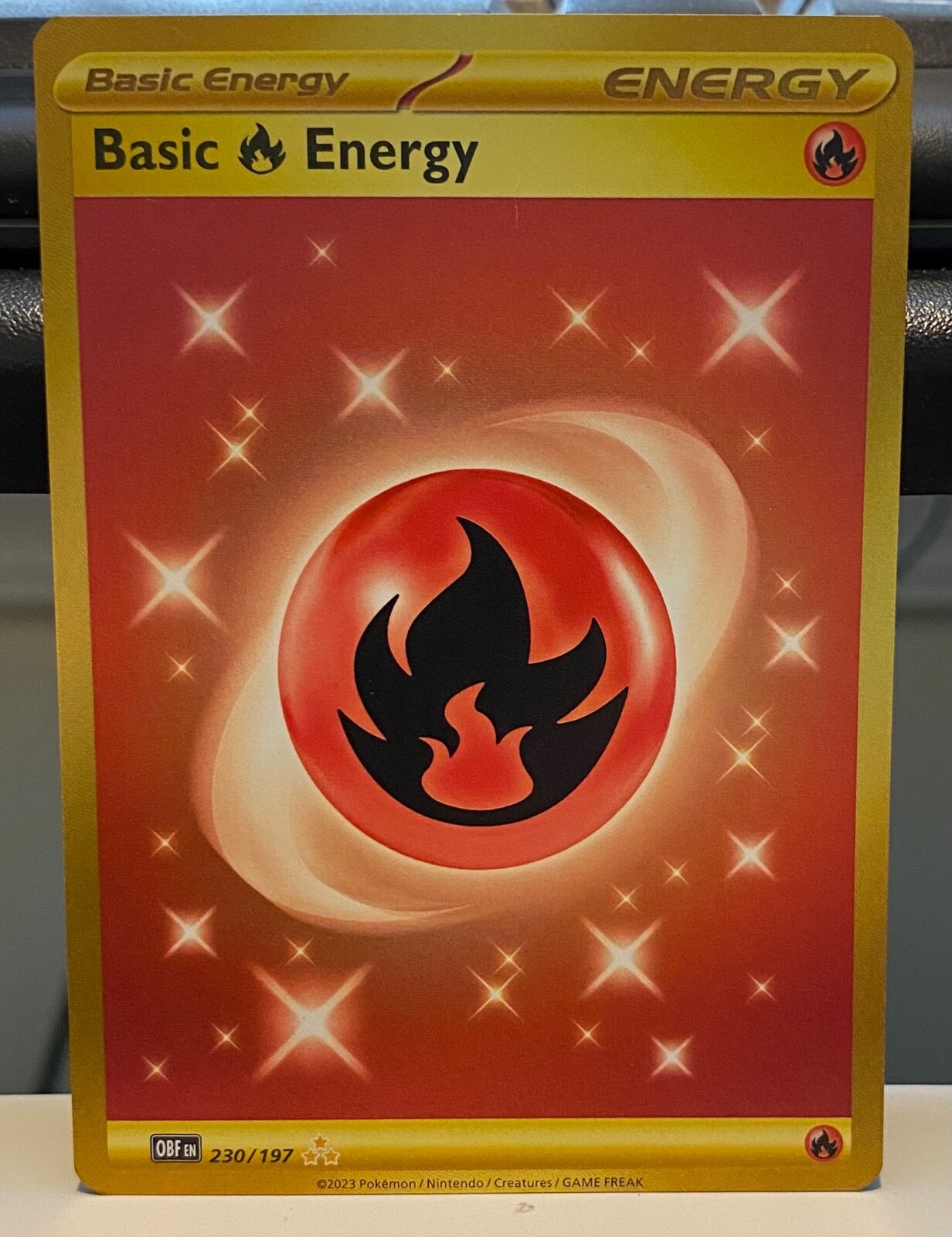Pokemon | Obsidian Flames | Basic Fire Energy 230/197 | Gold Secret Rare | NM
