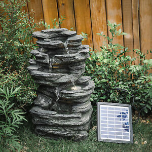 Slat Falls Woodland Water Feature, Solar Powered Water Features Outdoor