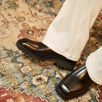 Korean Style Men Real Leather Square Toe Thick-soled Pull on Chelsea Ankle  Boots