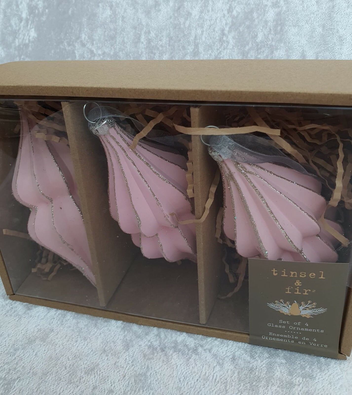 TK Maxx Homesense Stunning Pink Wavy Glass Baubles Hanging Christmas