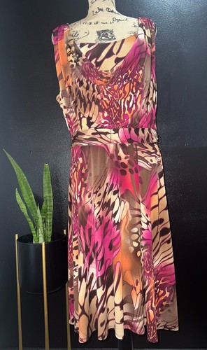 Robe ceinturée marron magenta marron imprimé abstrait vibrant Lane Bryant Plus 18/20 pour femme