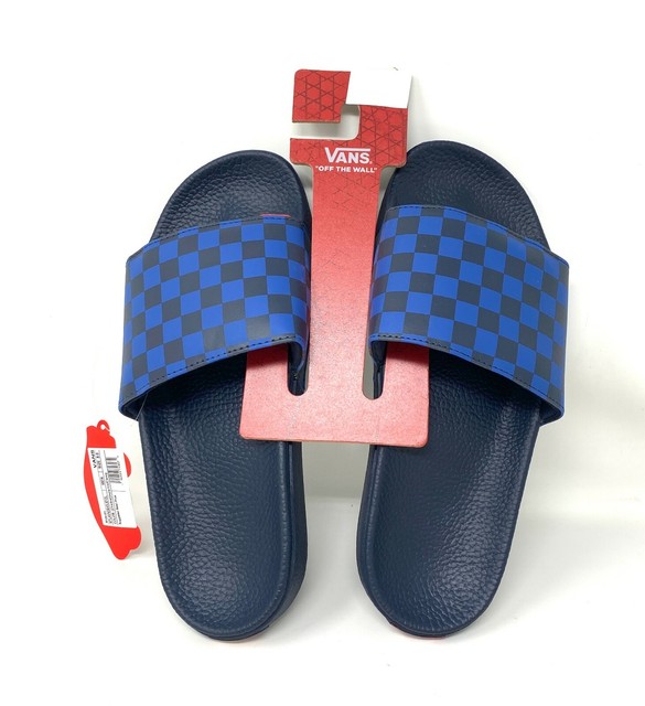vans checkerboard slides blue