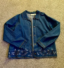 Women's Field Manor Modern Classics Embellished Jean Jacket 100% Cotton Size XL