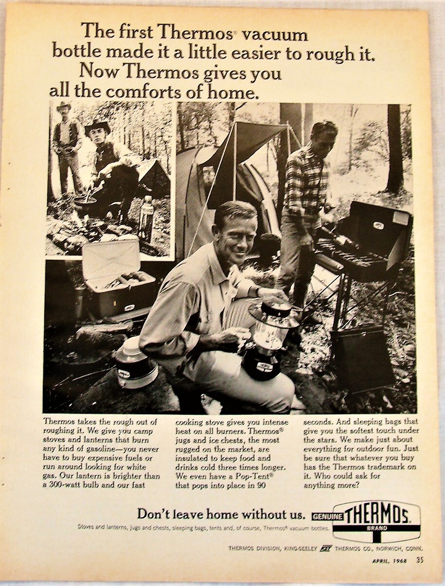 Vtg 1968 Thermos Branded Camping Items Stoves Lanterns Jugs Advertising Print Ad
