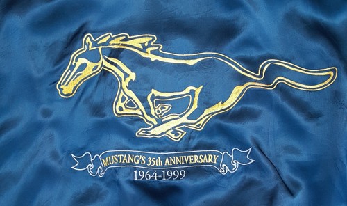 Bomber Jacket 1999 Ford Mustang 35th Anniversary Cashmere Satin Navy Black - Picture 2 of 8