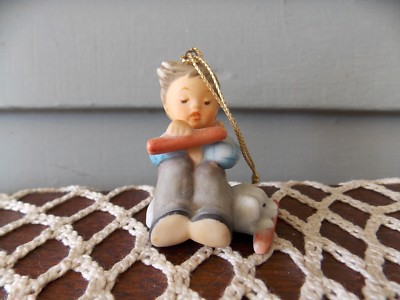 Berta Hummel Goebel Ceramic Christmas Ornament Boy Sharing Treat w/ Dog 1997