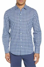 $450 Zachary Prell Men Slim Fit Blue Plaid Long Sleeve Sport Cotton Top Shirt XL