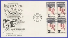 USA3 #1249 U/A FLEETWOOD FDC BL4  Register and Vote