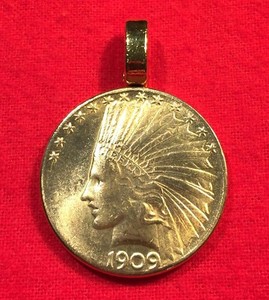 Details About Gold Tone American Indian Head War Bonnet Eagle Coin Pendant For Necklace Box