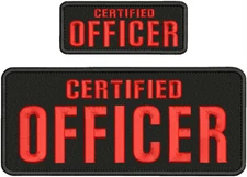 CERTIFIED/OFFICER Embroidery Patch 4x10 & 2x5 Hook On Back Red On Black