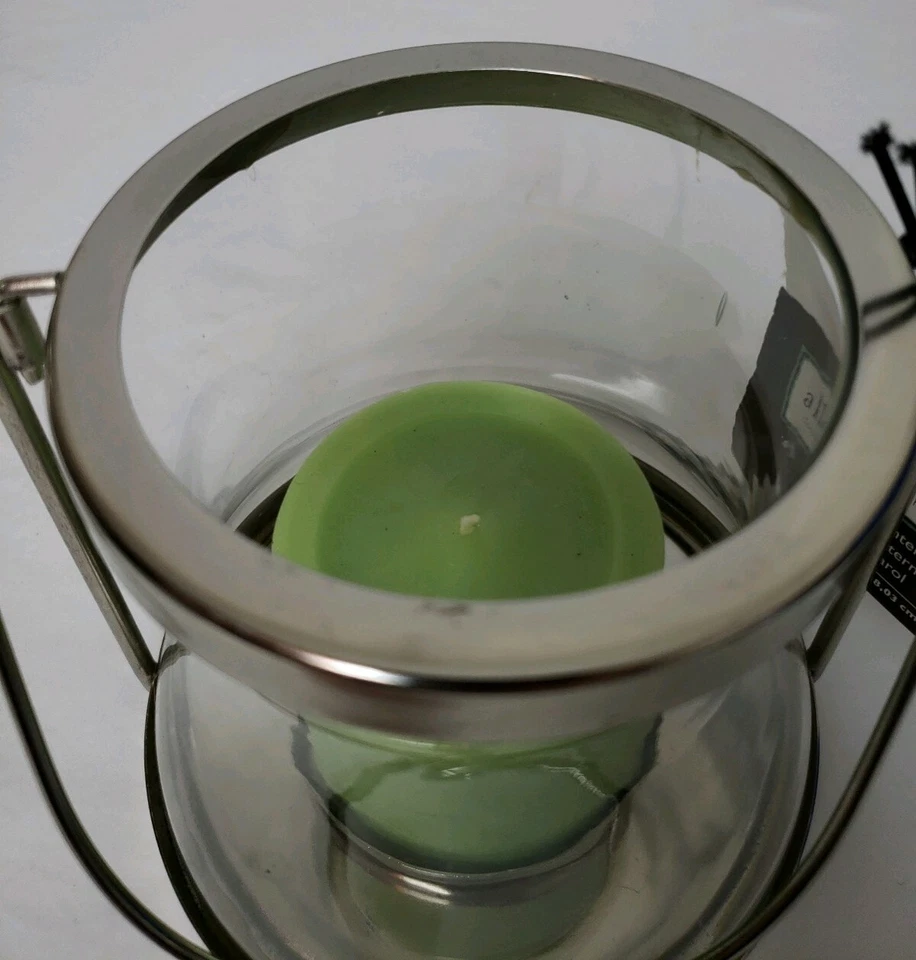 Linterna vela colgante decorativa Allen + Roth de plata y vidrio nueva Foto 4 de 4