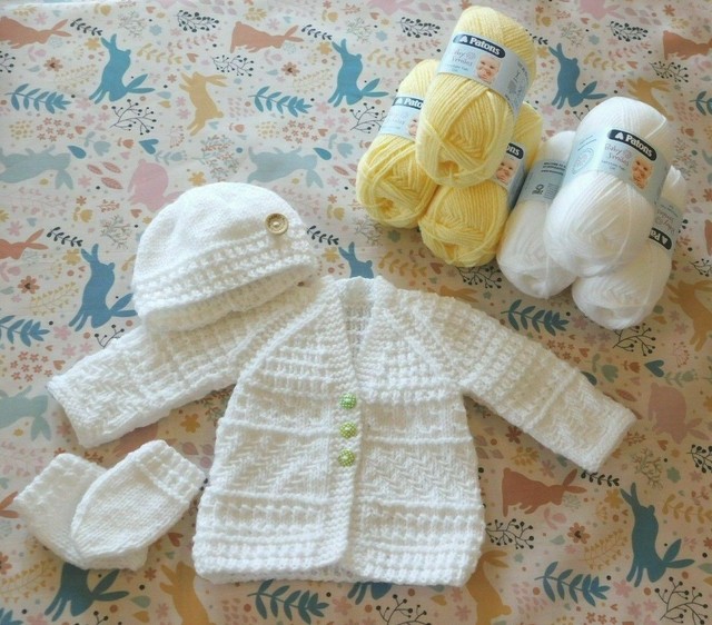 KNITTING KIT EASY Knit Your Own BABY Cardigan Hat & Mittens WOOL PATTERN Needles KNITTING KIT EASY Knit Your Own BABY Cardigan Hat & Mittens WOOL PATTERN Needles