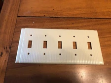 Vintage ivory bakelite art deco ribbed 5 gang switchplate NOS