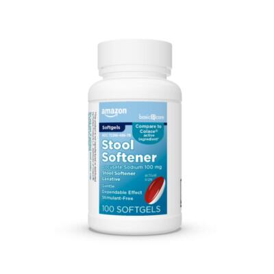 Basic Care Stool Softener Laxative Docusate Sodium 100 mg Softgels For Consti...