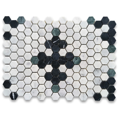 C31F71XH Carrara White Marble Hexagon Starlight Mosaic Tile Black Green Honed