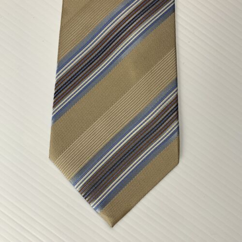 TASSO ELBA Silk Necktie Men's Size 3 7/8 x 59 Tan Blue Striped Tie Corp Academic - Picture 2 of 8