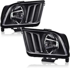 Headlight Assembly Black Housing Clear Lens for 2005-2009 Ford Mustang Pair