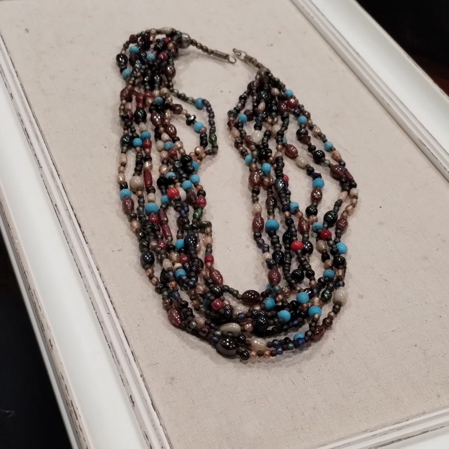 Multicolor Round Beaded Multi-Strand Necklace Gla… - image 1