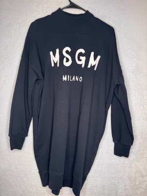 MSGM Dress Womens S Milano Brushstroke Logo Sweatshirt Black Cotton Mini Italy