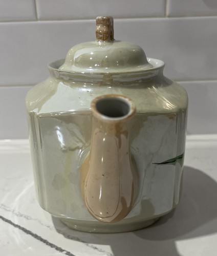 Vintage Teapot Trees Scenery Hand Painted Peach Lusterware Art Deco Japan - Picture 5 of 14