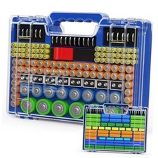 Battery Organizer Storage Holder Box Case with Tester, Stores  Protects Blue