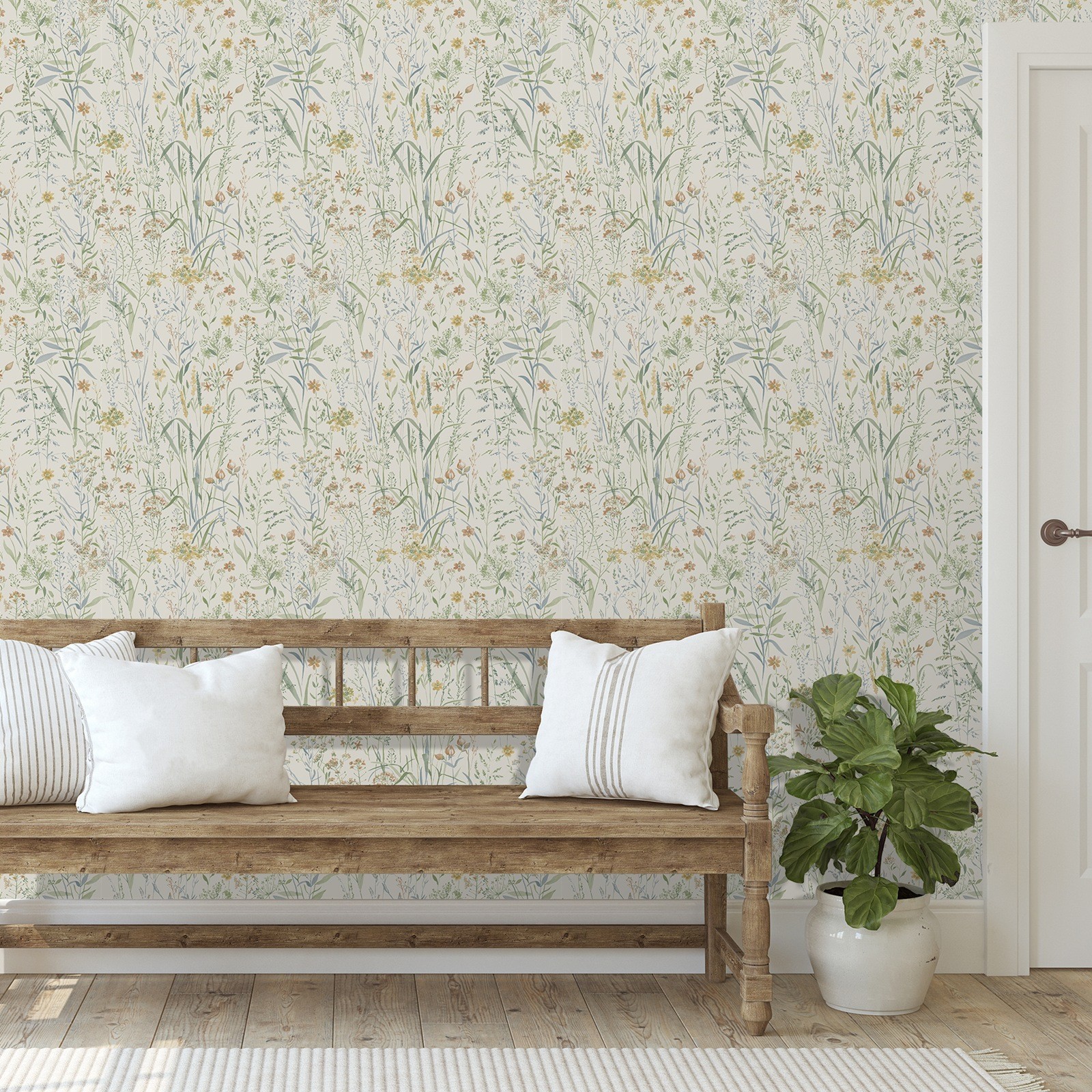 Sage Green Floral Wallpaper Summer Meadow Pattern Smooth Finish Feature Wall
