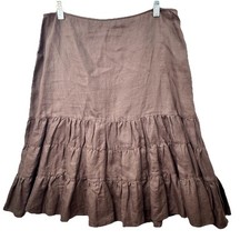 Vintage Y2K 100% Linen Skirt St Johns Bay Size 10 Brown Tiered Grunge Fairy Goth