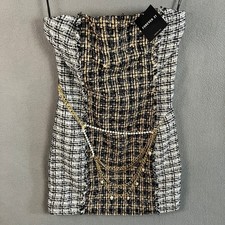 Forever 21 Women's Strapless Tweed Mini Dress Size M Multicolor Chain Belt NWT