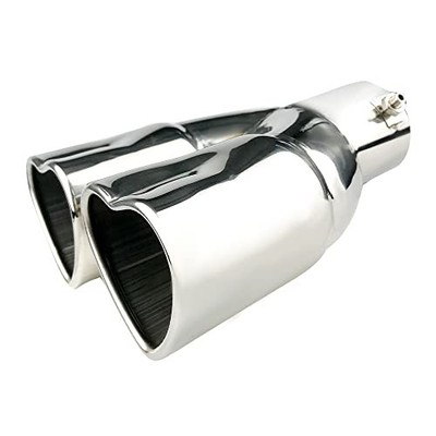 2.5 Inch Inlet Silver Straight Dual HeartShaped Exhaust Muffler Tip Chrome
